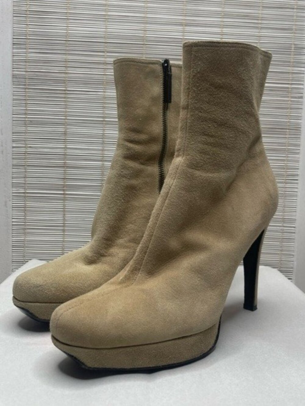 Helmut Lang Tan Suede Platform Stiletto Ankle Booties Italian Made Size 9.5